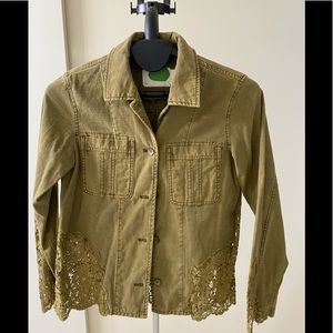 Anthropologie brand shirt jacket with lace detailing